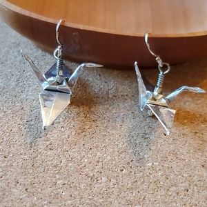 Hand Made Silver Origami Bird Earrings